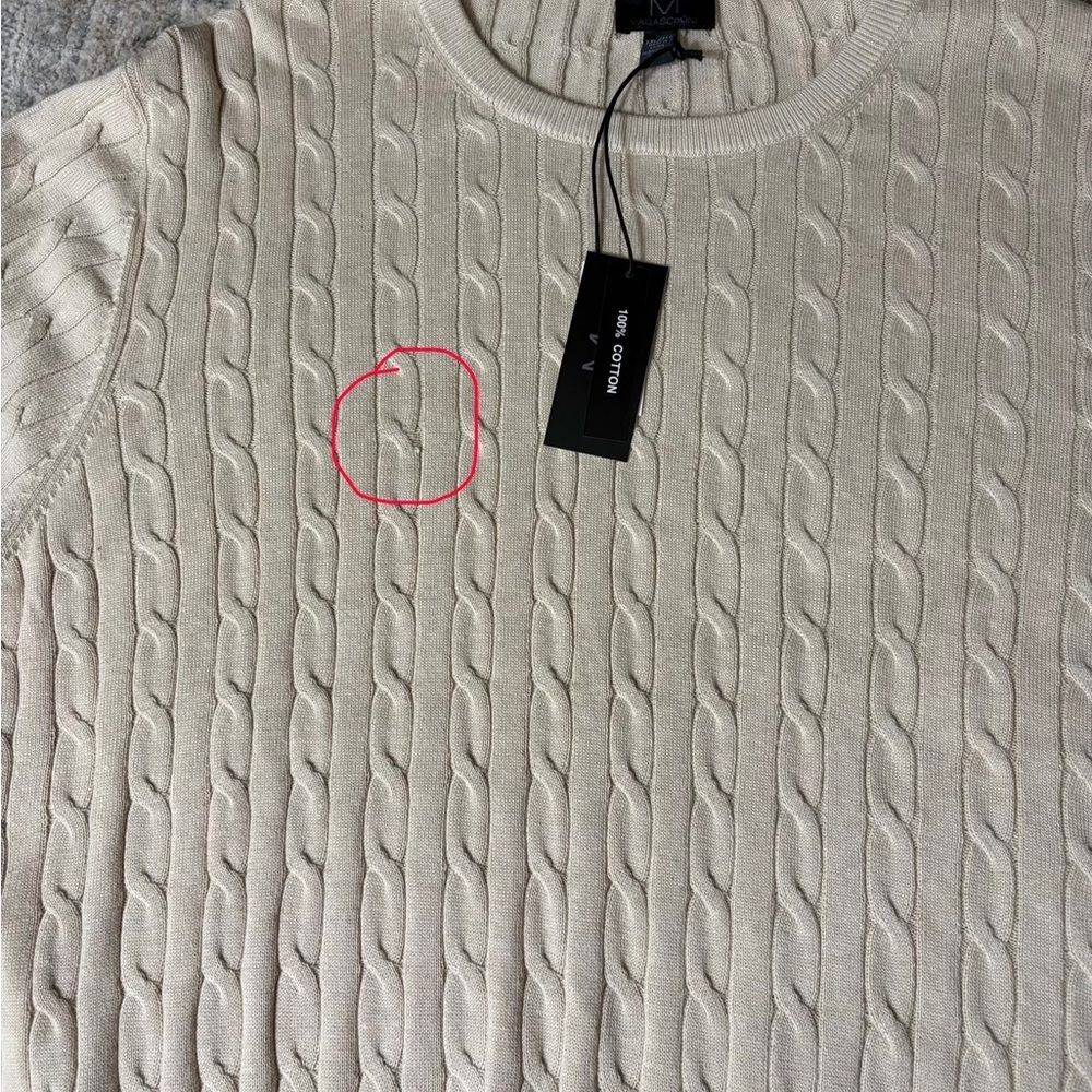 Magaschoni Cable Knit Sweater XXL 100% Cotton Cream Crewneck Lightweight NWT - Picture 10 of 11